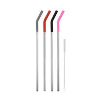 Conjunto De Canudos Longos De Aço Inoxidável Com Pontas De Silicone E Escova De Limpeza Para Copo
