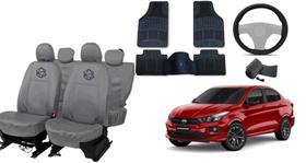 Conjunto de capa couro cinza Cronos + tapete + volante