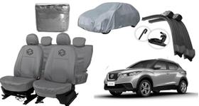 Conjunto de capa couro cinza Kicks 16-23+volante+limpador+acessórios