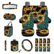 Conjunto de capa de assento de carro Wanyint Sunflower Leopard Print, azul, 15 unidades