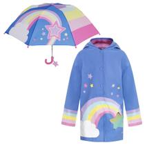 Conjunto de capa de chuva e guarda-chuva Addie & Tate Rainbow para meninas de 5 a 7 anos