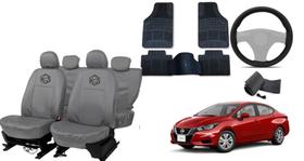 Conjunto de Capa de Couro Cinza + Volante + Tapete Versa