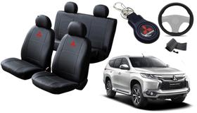 Conjunto de Capa de Couro Pajero Sport 2014 a 2018 + Chaveiro + Capa de Volante: Proteção Completa