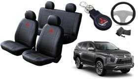 Conjunto de Capa de Couro Pajero Sport 2018 a 2024 + Chaveiro + Capa de Volante: Carro Impecável