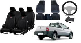 Conjunto de Capa de Couro + Tapetes para Fiat Strada + Capa de Volante Conjunto de Capa de Couro + Tapetes para Fiat Strada + Capa de Volante