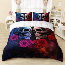 Conjunto de capa de edredom AILONEN 3D Sugar Skull King Size com 2 fronhas Conjunto de capa de edredom AILONEN 3D Sugar Skull King Size com 2 fronhas