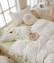 Conjunto de capa de edredom AMZTOP 100% algodão queen size com franja de babados