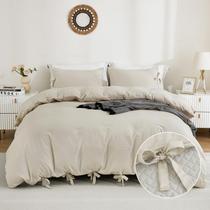 Conjunto de capa de edredom annadaif Beige Microfiber Queen com 2 fronhas