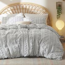 Conjunto de Capa de Edredom Bedsure King Size - Estilo Boho com Bordado em Cinza Claro