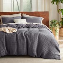 Conjunto de Capa de Edredom Bedsure Queen Size - Modelo Waffle Charcoal