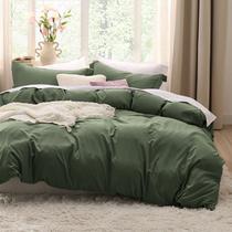 Conjunto de Capa de Edredom Bedsure Verde Oliva Queen - 3 Peças