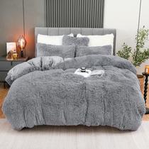 Conjunto de capa de edredom BLEUM CADE Fluffy Plush King Size cinza claro