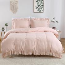 Conjunto de capa de edredom CAROMIO Pink Ruffled Twin Size Microfiber Conjunto de capa de edredom CAROMIO Pink Ruffled Twin Size Microfiber