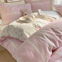 Conjunto de capa de edredom Coutuechen Pink Bow Queen Size Microfiber