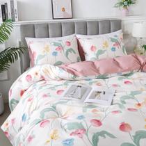 Conjunto de capa de edredom de algodão da HoneiLife King 264x229 cm Floral Conjunto de capa de edredom de algodão da HoneiLife King 264x229 cm Floral