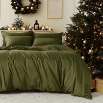 Conjunto de capa de edredom de algodão de ponto duplo Tencel King Size Olive