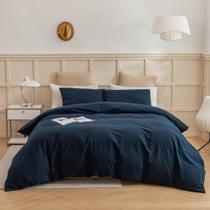 Conjunto de capa de edredom ECOCOTT Navy Blue Queen Size 100% algodão