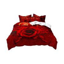 Conjunto De Capa De Edredom Floral Rosa Vermelha Romântica 3 Peças Presentes De Natal E Dia Dos