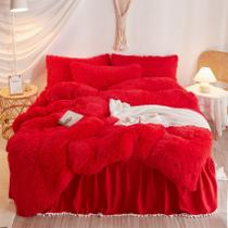 Conjunto de capa de edredom HAIHUA Fluffy red Faux Fur Queen Size