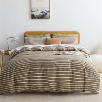 Conjunto de capa de edredom JELLYMONI Full Cotton, 3 peças, listrado cáqui