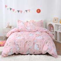 Conjunto de capa de edredom JSD Pink Unicorn Kids Twin Size Microfiber