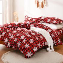 Conjunto de capa de edredom JSD Queen 228x228cm Red Plaid Snowflakes Conjunto de capa de edredom JSD Queen 228x228cm Red Plaid Snowflakes