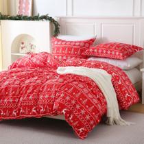 Conjunto de capa de edredom JSD Twin 173x229cm com estampa vermelha de Natal