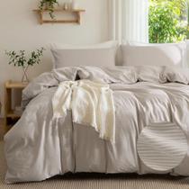 Conjunto de capa de edredom MILDLY Taupe listrado 100% algodão lavado 200x230cm Conjunto de capa de edredom MILDLY Taupe listrado 100% algodão lavado 200x230cm