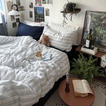 Conjunto de capa de edredom mixinni vintage azul e branco listrado Conjunto de capa de edredom mixinni vintage azul e branco listrado