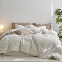 Conjunto de capa de edredom MooMee 100% algodão lavado e linho Queen