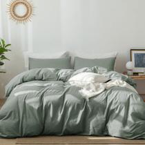 Conjunto de capa de edredom MooMee Bedding 100% algodão lavado, linho, verde