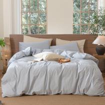 Conjunto de capa de edredom MooMee listrado 100% algodão lavado Queen
