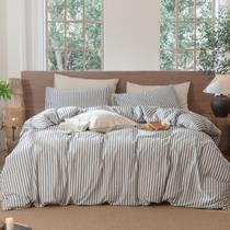 Conjunto de capa de edredom MooMee listrado 100% algodão lavado Queen