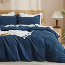 Conjunto de capa de edredom PHF Waffle Weave King Size azul marinho, 3 unidades