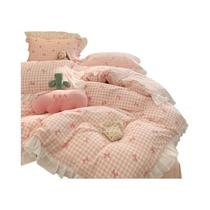 Conjunto De Capa De Edredom Queen Size Com 3 Peças, Estampa De Laço E Babados, Confortável Para