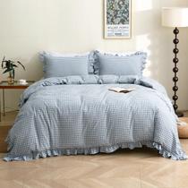 Conjunto de capa de edredom Silnuo azul claro/branco xadrez king size Conjunto de capa de edredom Silnuo azul claro/branco xadrez king size