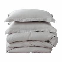 Conjunto de capa de edredom Simple & Opulence 100% linho cinza claro Queen
