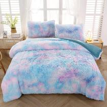 Conjunto de capa de edredom SUCESES Faux Fur Twin Size azul roxo Conjunto de capa de edredom SUCESES Faux Fur Twin Size azul roxo