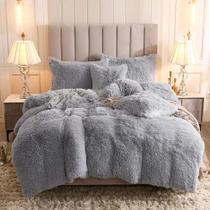 Conjunto de capa de edredom Uhamho Faux Fur Velvet Fluffy Queen Light Grey Conjunto de capa de edredom Uhamho Faux Fur Velvet Fluffy Queen Light Grey