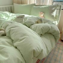 Conjunto de capa de edredom VM VOUGEMARKET White Lace Twin Green Plaid