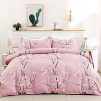 Conjunto de capa de edredom WONGS BEDDING Pink Floral Queen com 2 fronhas Conjunto de capa de edredom WONGS BEDDING Pink Floral Queen com 2 fronhas