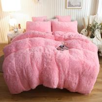 Conjunto de capa de edredom Xege Plush Shaggy Luxury Ultra Soft Pink Queen Conjunto de capa de edredom Xege Plush Shaggy Luxury Ultra Soft Pink Queen
