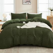 Conjunto de capa de edredon Avelom Dark Olive Green Seersucker King