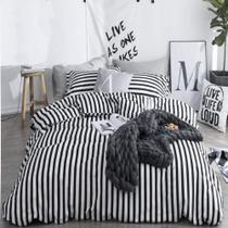 Conjunto de capa de edredon CLOTHKNOW Queen com listras pretas e brancas Conjunto de capa de edredon CLOTHKNOW Queen com listras pretas e brancas