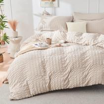 Conjunto de capa de edredon HYMOKEGE Beige Seersucker Queen Size Conjunto de capa de edredon HYMOKEGE Beige Seersucker Queen Size