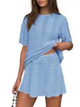 Conjunto de capa de maiô Fisoew Crochet Knit, 2 peças, azul, feminino