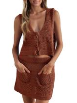 Conjunto de capa de natação Saodimallsu, crochê feminino, vermelho tijolo de praia