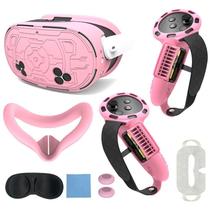 Conjunto de capa de silicone rosa para Meta Quest 3S VR, 7 peças