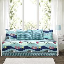 Conjunto de capa de sofá-cama Lush Decor Sea Life Stripe, 6 peças, azul