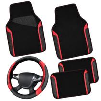 Conjunto de capa de volante e tapetes de carro Car Pass preto e vermelho Conjunto de capa de volante e tapetes de carro Car Pass preto e vermelho